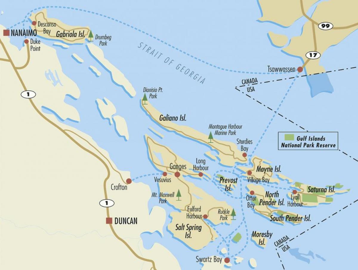 mapa do golfo illas bc canadá