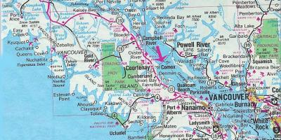 Mapa de vancouver island, lagos