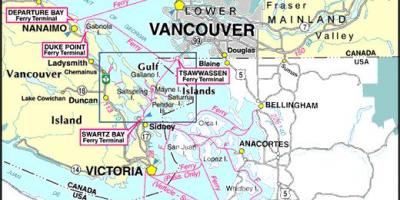 Illa de Vancouver rutas de ferry mapa