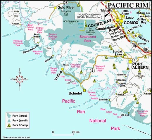 Mapa da costa oeste de canadá