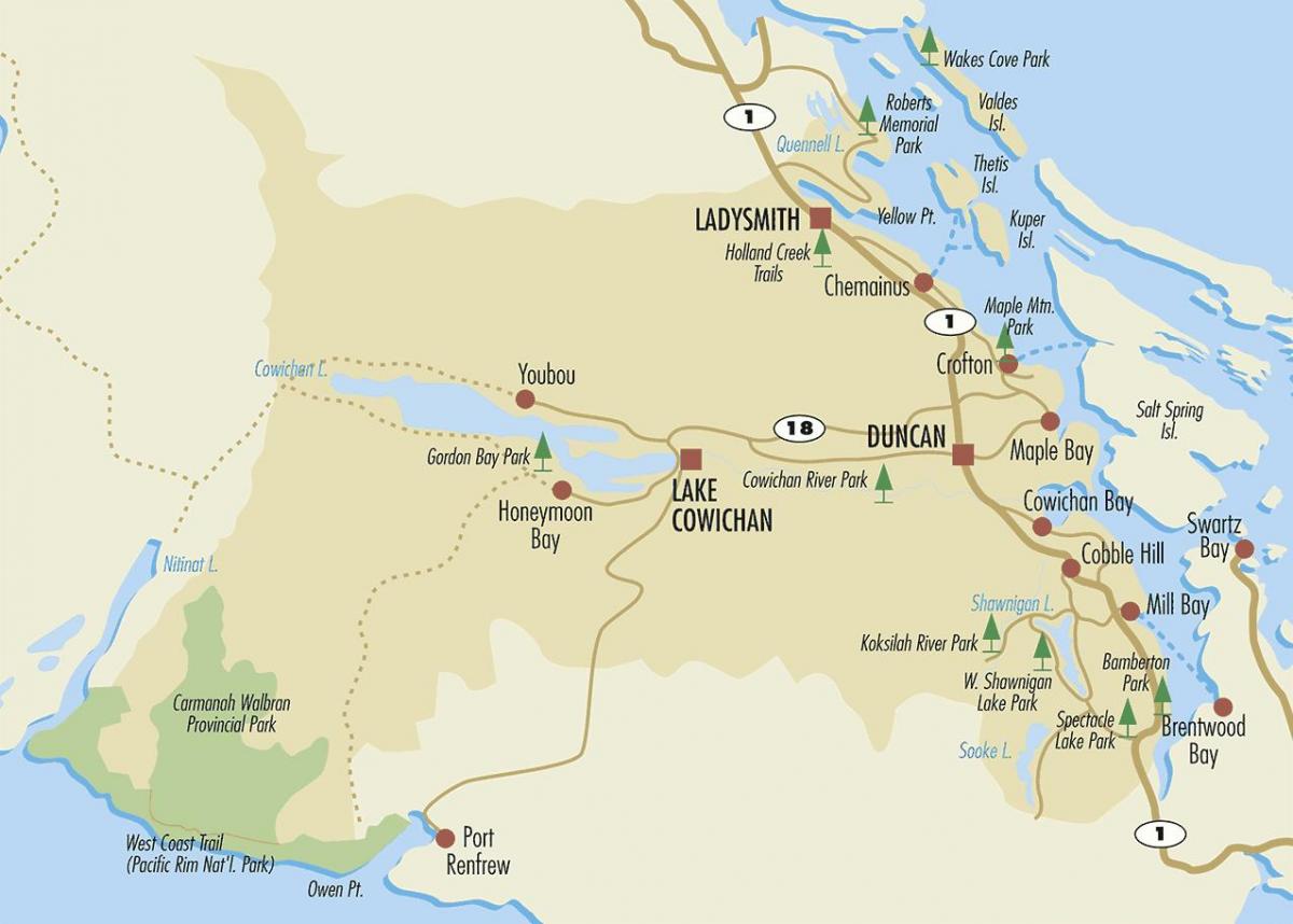 Mapa de duncan illa de vancouver 