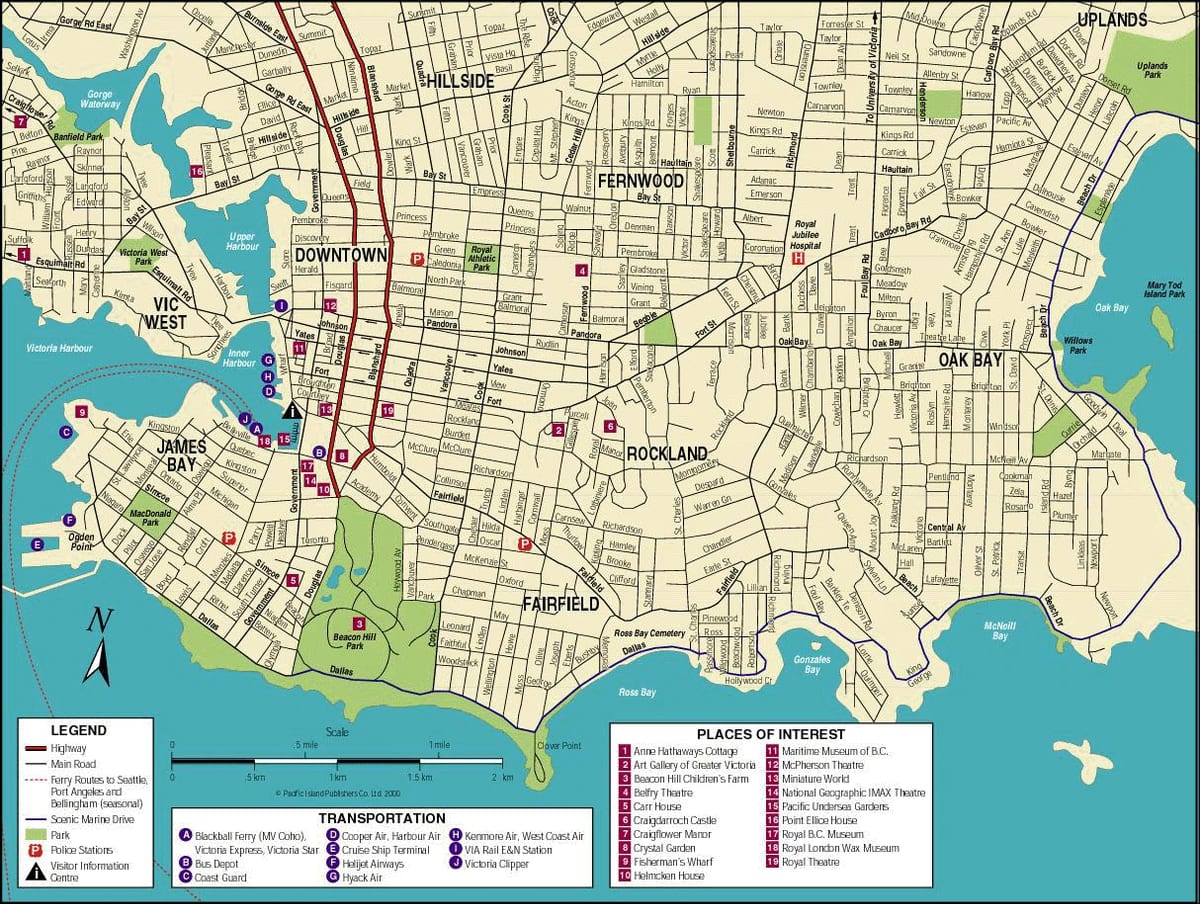 Mapa de vancouver island atraccións turísticas