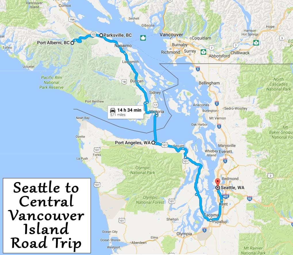illa de vancouver mapa de condución distancias