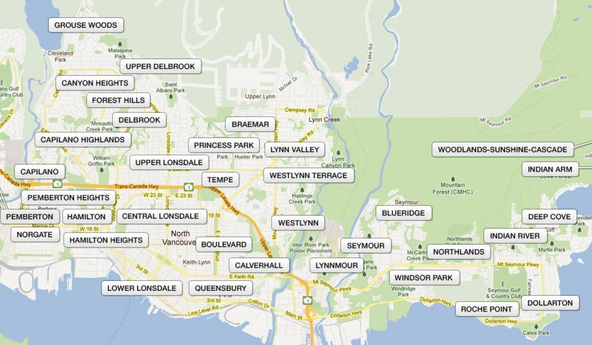 Mapa de north vancouver barrios