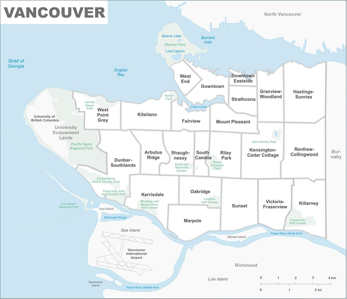mapa de vancouver e área