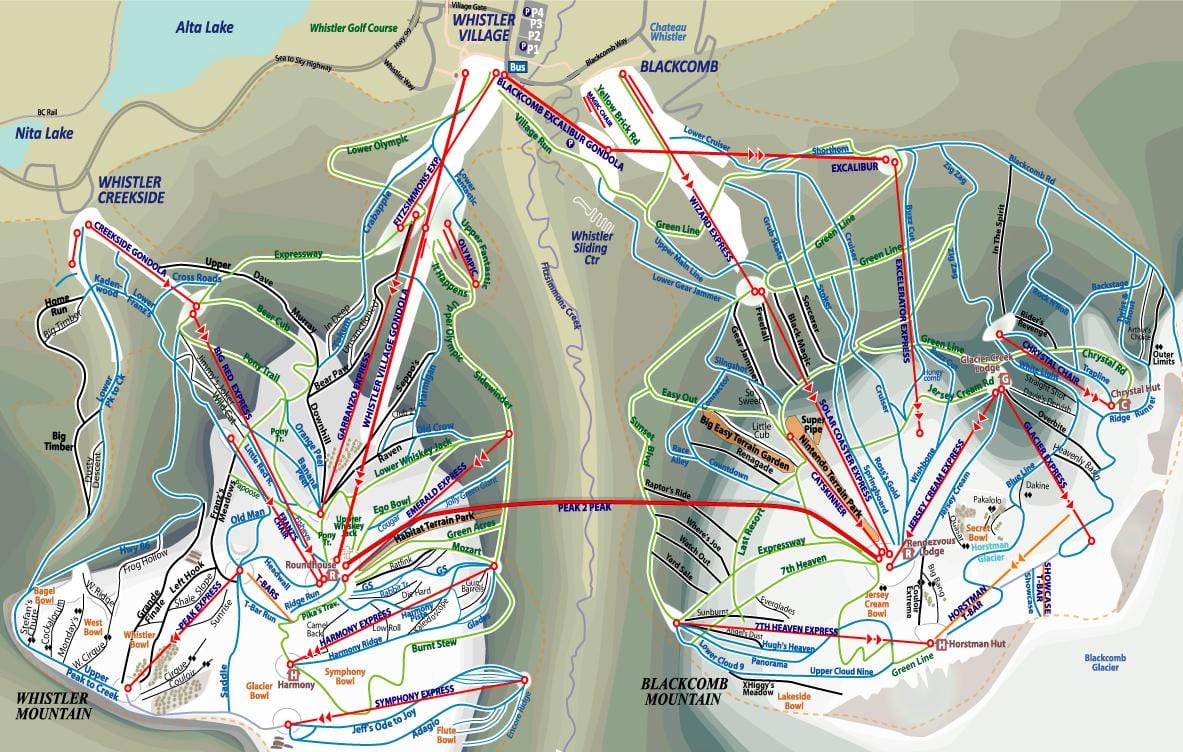 Mapa de vancouver e canadá whistler