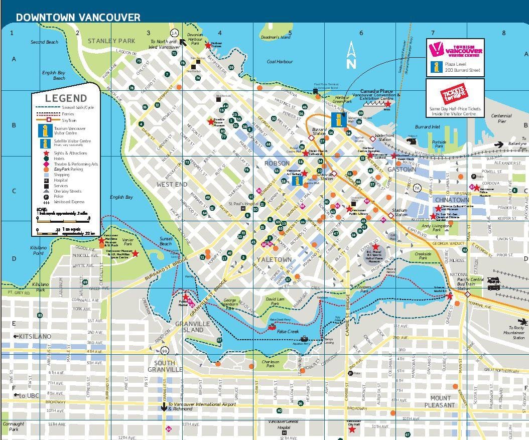 rúa mapa do centro de vancouver bc