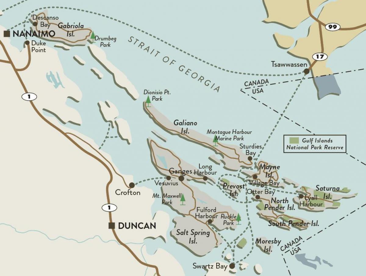 mapa de vancouver island e illas do golfo