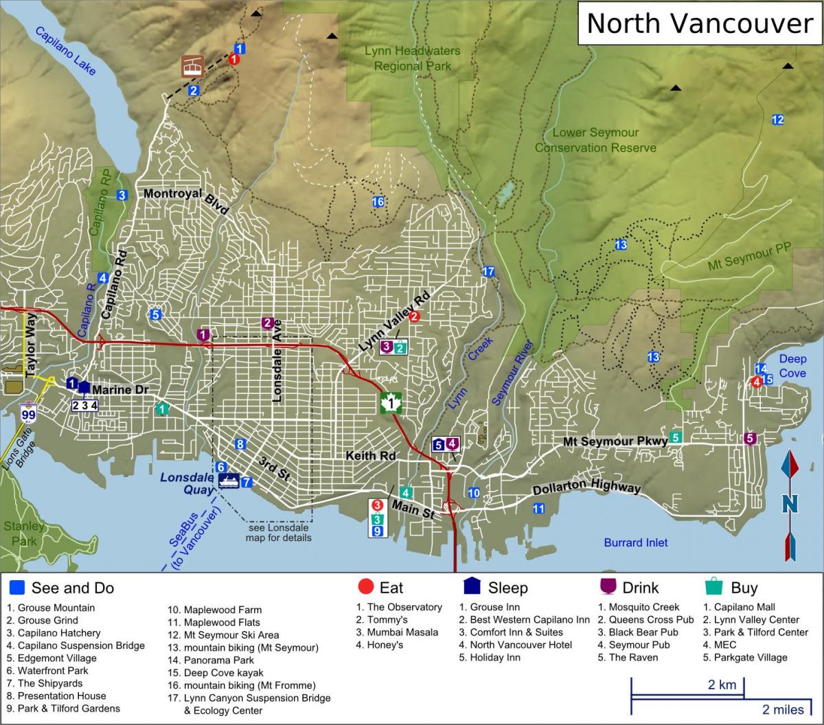 Mapa de north shore vancouver