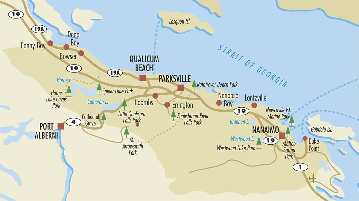 Mapa de profunda baía illa de vancouver