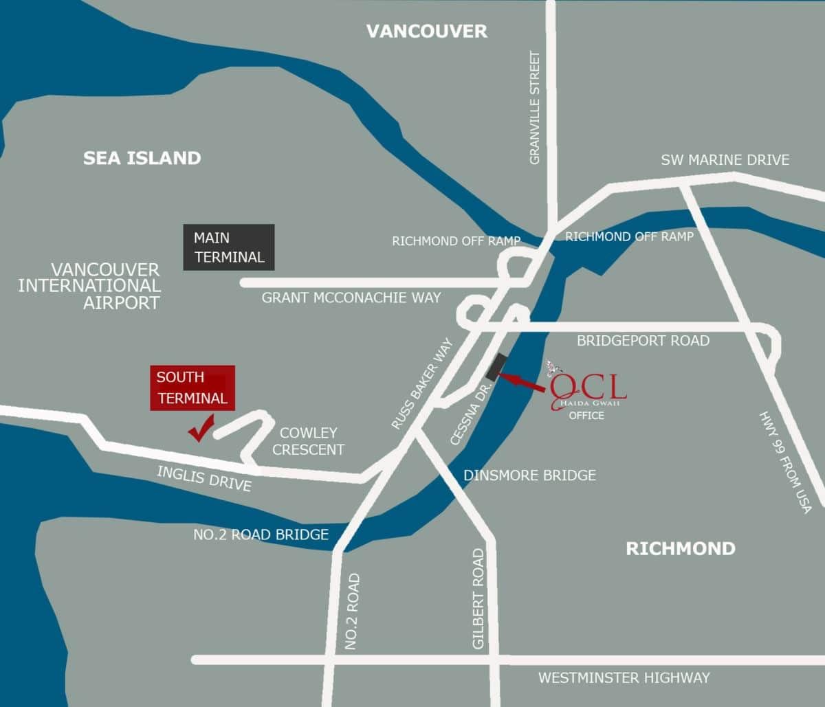 Mapa de vancouver aeroporto localización