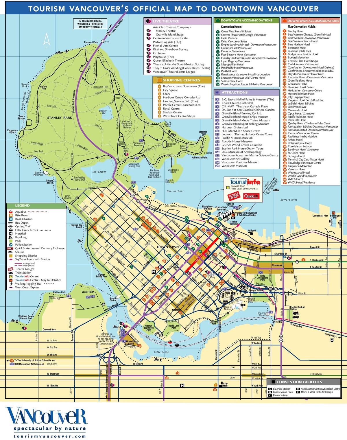 centro de vancouver mapa con atraccións