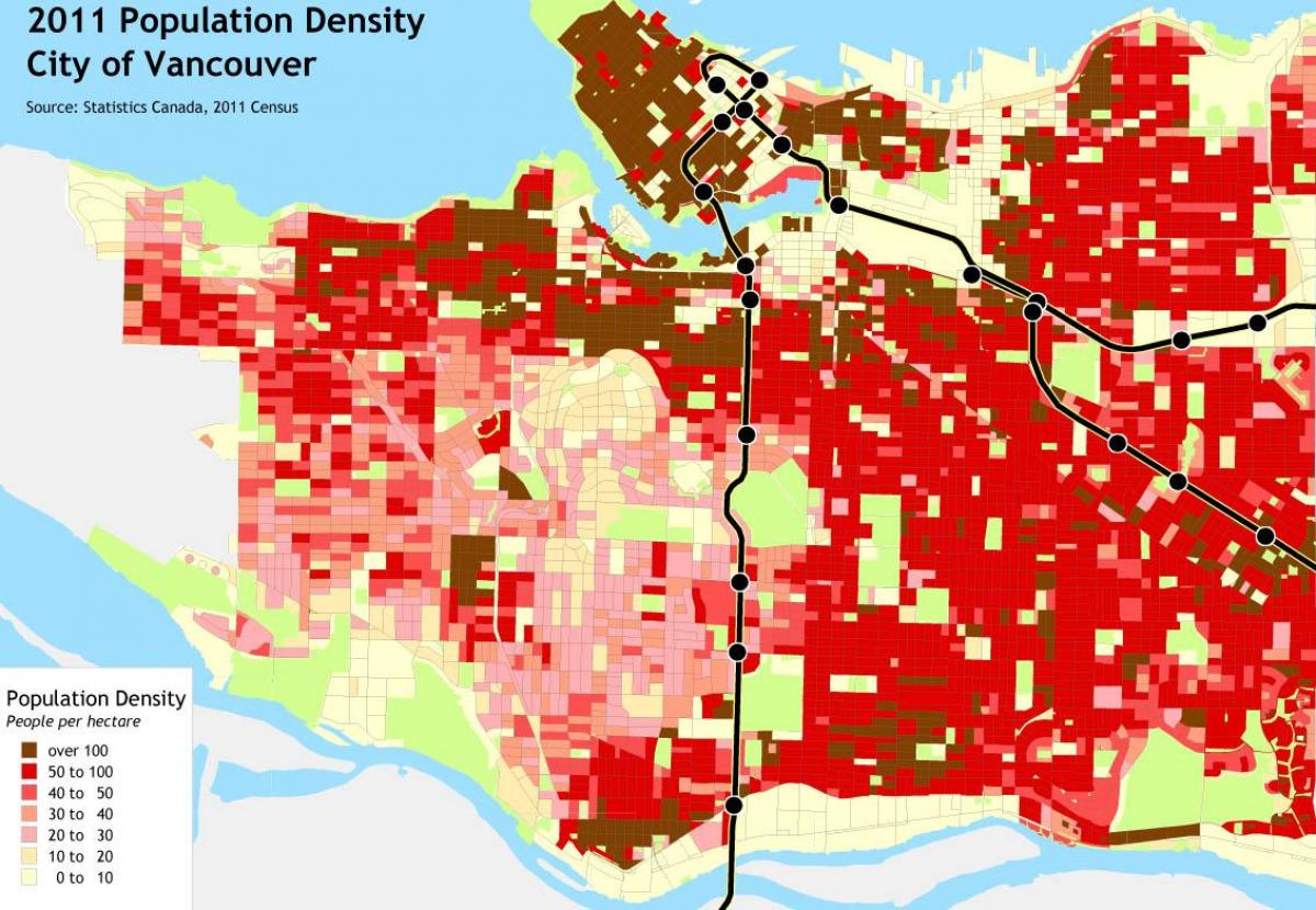 vancouver densidade de poboación mapa