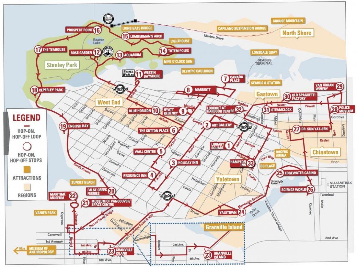 Mapa de vancouver hop on hop off trolley 