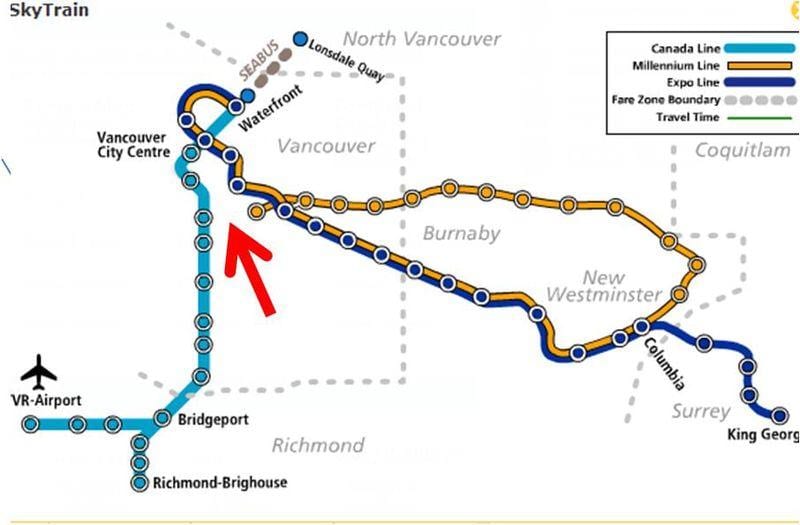 Mapa de vancouver skytrain superposición