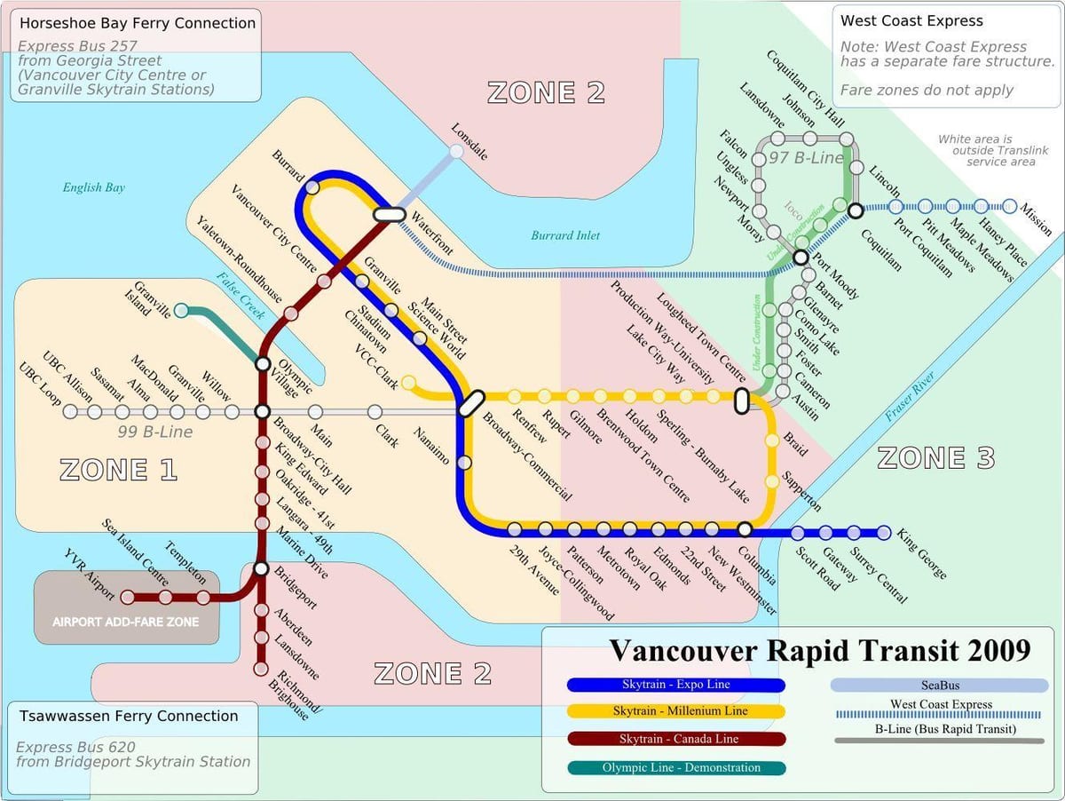o transporte público mapa de vancouver