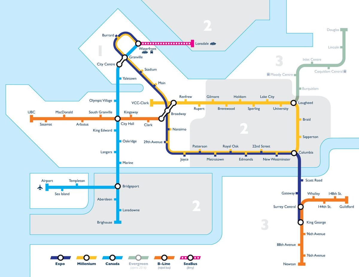 Mapa de vancouver zona de tránsito