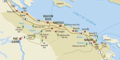 Mapa de profunda baía illa de vancouver