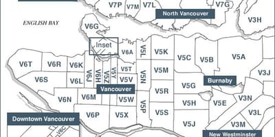Illa de Vancouver códigos postais mapa